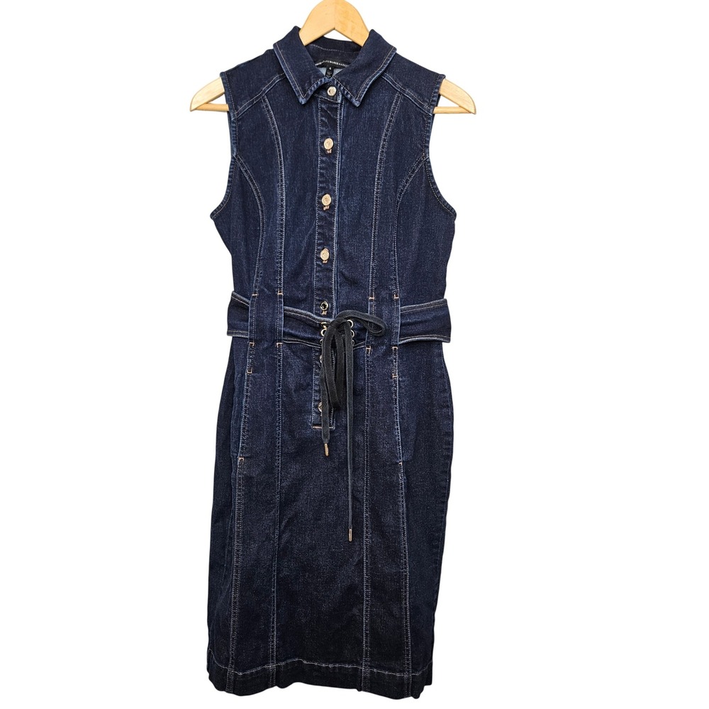 White House Black Market Dark Wash Denim Sleeveless Button Front Dress Size 6